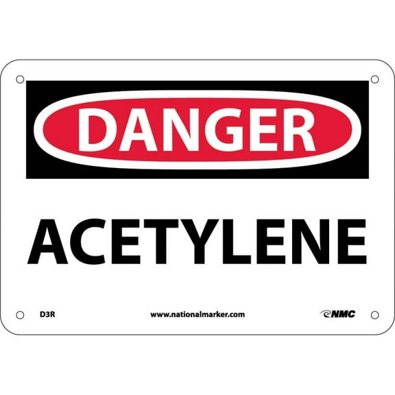 NMC Signs D3R, Danger Acetylene Sign, 7 X 10, Rigid Plastic .050