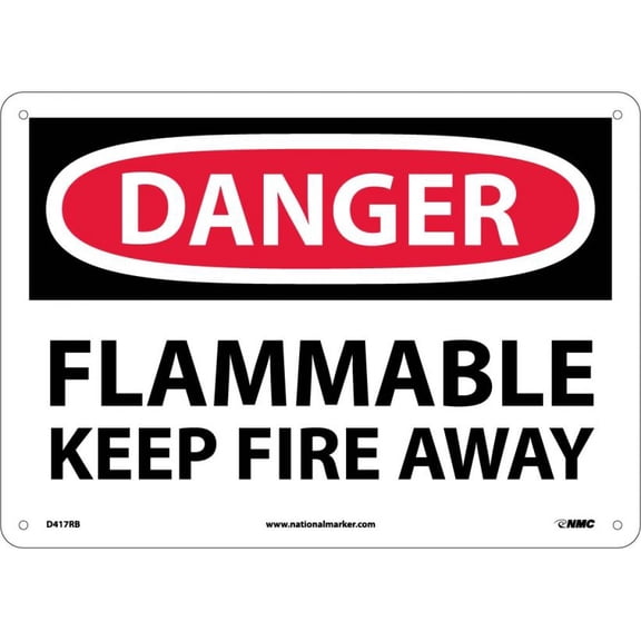 NMC Signs D417Rb, Danger Flammable Keep Fire Away Sign, 10 X 14, Rigid Plastic .050