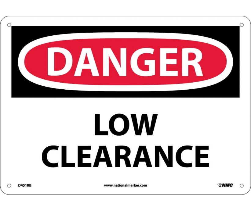 Low Grade Sign NMC Signs D451Rb, Danger Low Clearance Sign - Bilingual, 10 X 14, Rigid ...
