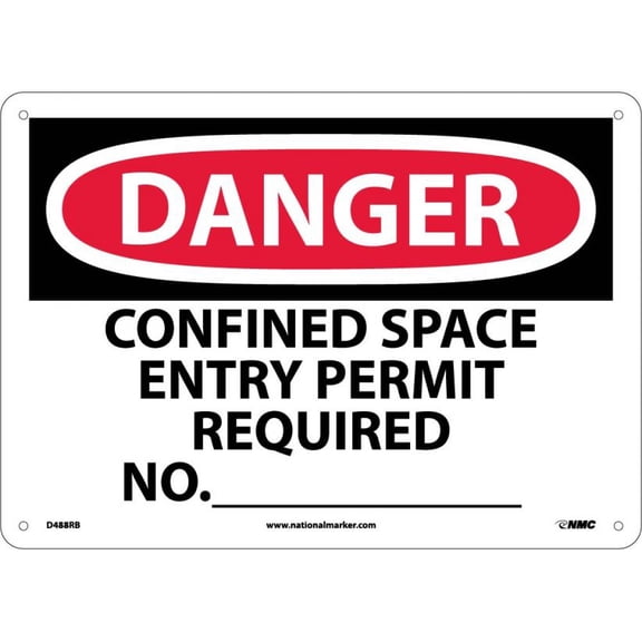 NMC Signs D488Rb, Danger Confined Space Entry Permit Required Sign, 10 X 14, Rigid Plastic .050