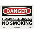 thumbnail image 1 of NMC D645RB OSHA Sign, Legend "DANGER - FLAMMABLE LIQUIDS NO SMOKING", 14" Length x 10" Height, Rigid Plastic, Black/Red on White, 1 of 3