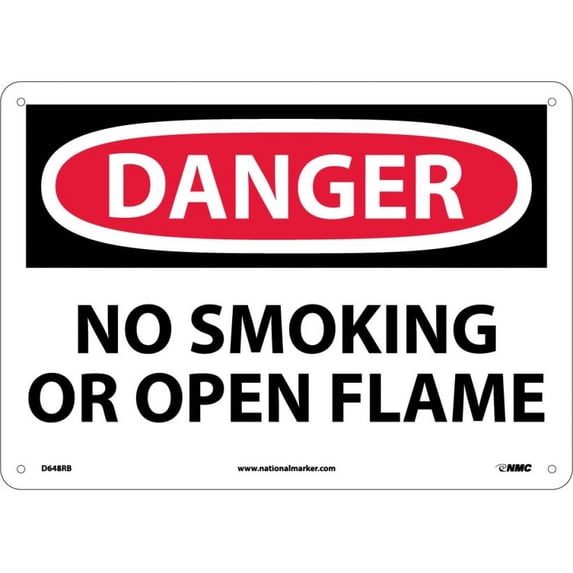 NMC Signs D648Rb, Danger No Smoking Or Open Flame Sign, 10 X 14, Rigid Plastic .050