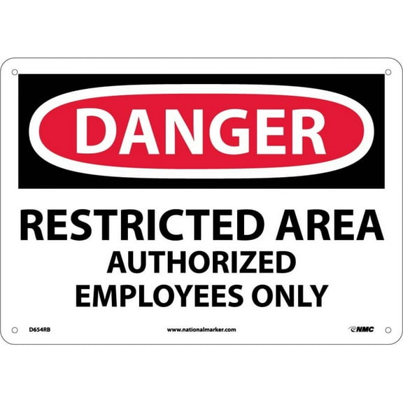 NMC Signs D654Rb, Danger Restricted Area Authorized Employees Only Sign, 10 X 14, Rigid Plastic .050