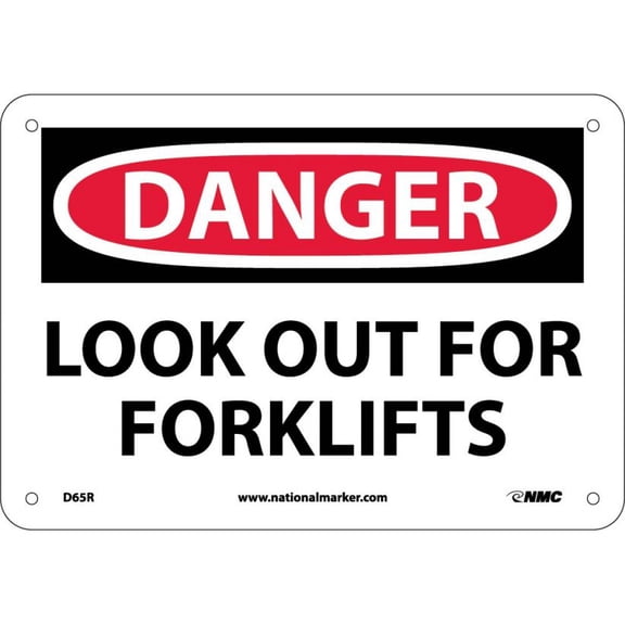 NMC Signs D65R, Danger Look Out For Fork Lifts Sign, 7 X 10, Rigid Plastic .050