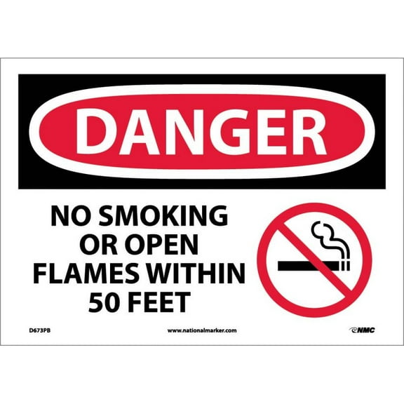 NMC Signs D673Pb, Danger No Smoking Sign, 10 X 14, Pressure Sensitive Vinyl .0045
