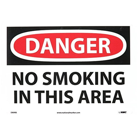 NMC D80RB OSHA Sign Legend DANGER NO SMOKING IN THIS AREA 14 Length x 10 Height Rigid Plastic Black Red on White