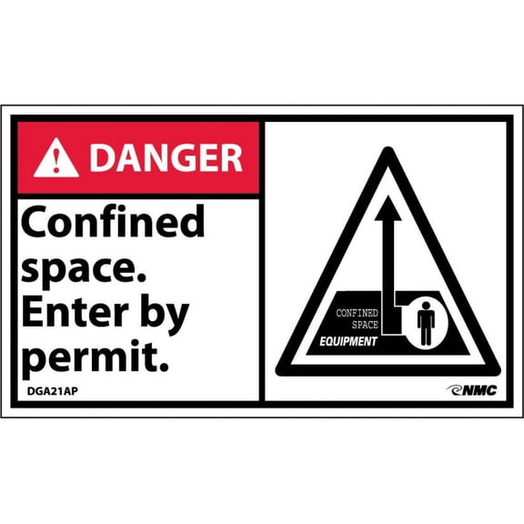 NMC Signs Dga21Ap, Danger Confined Space Enter By Permit Label, 3 X 5, Pressure Sensitive Vinyl .0045