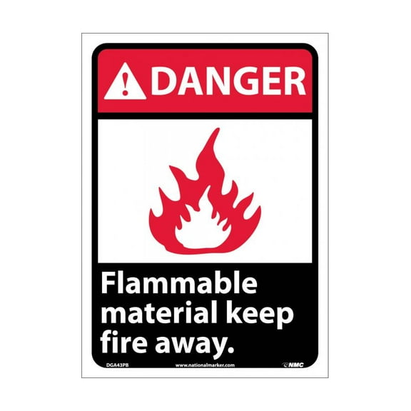 NMC Signs Dga43Pb, Danger Flammable Material Keep Fire Away Sign, 14 X 10, Pressure Sensitive Vinyl .0045