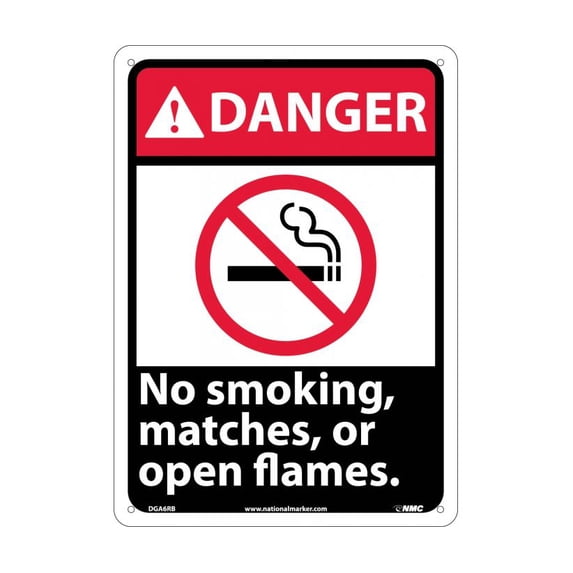 NMC Signs Dga6Rb, Danger No Smoking Matches Or Open Flames Sign, 14 X 10, Rigid Plastic .050