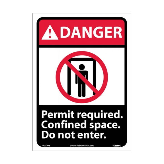 NMC Signs Dga9Pb, Danger Permit Required Confined Space Do Not Enter Sign, 14 X 10, Pressure Sensitive Vinyl .0045