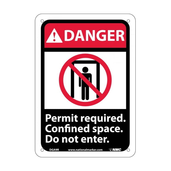 NMC Signs Dga9R, Danger Permit Required Confined Space Do Not Enter Sign, 10 X 7, Rigid Plastic .050