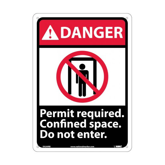 NMC Signs Dga9Rb, Danger Permit Required Confined Space Do Not Enter Sign, 14 X 10, Rigid Plastic .050