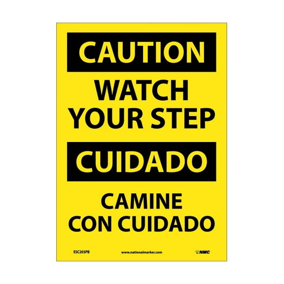 NMC Signs Esc203Pb, Caution Watch Your Step Sign - Bilingual, 14 X 10, Pressure Sensitive Vinyl .0045