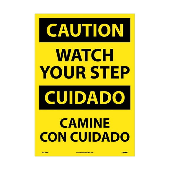 NMC Signs Esc203Pc, Caution Watch Your Step Sign - Bilingual, 20 X 14, Pressure Sensitive Vinyl .0045