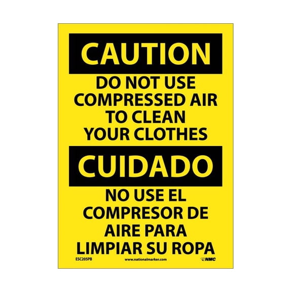 NMC Signs Esc205Pb, Caution Do Not Use Compressed Air Sign - Bilingual, 10 X 14, Pressure Sensitive Vinyl .0045