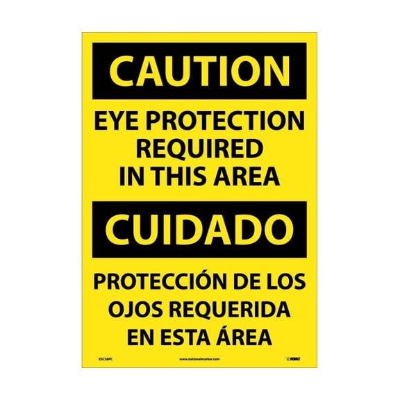 NMC Signs Esc26Pc, Caution Eye Protection Required Sign - Bilingual, 20 X 14, Pressure Sensitive Vinyl .0045
