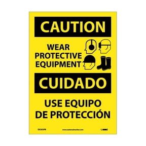 NMC Signs Esc653Pb, Caution Wear Protective Equipment Sign - Bilingual, 14 X 10, Pressure Sensitive Vinyl .0045