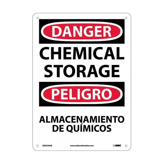 NMC Signs Esd239Ab, Danger Chemical Storage Sign - Bilingual, 14 X 10, Aluminum .040