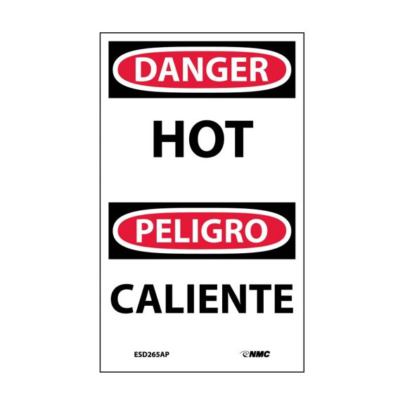 NMC Signs Esd265Ap, Hot Label - Bilingual, 5 X 3, Pressure Sensitive Vinyl .0045