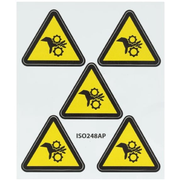 NMC ISO248AP Gear Entanglement Hazard ISO Label with Graphic, 2" Length x 2" Width, Pressure Sensitive Vinyl, Black on Yellow