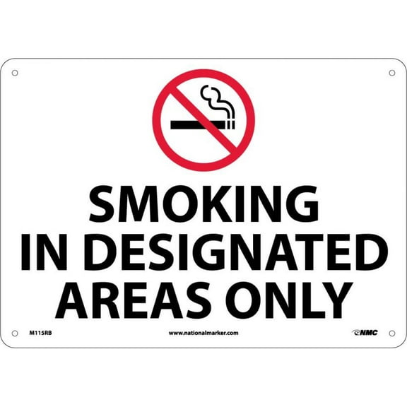 NMC Signs M115Rb, Smoking In Designated Areas Only Sign, 10 X 14, Rigid Plastic .050