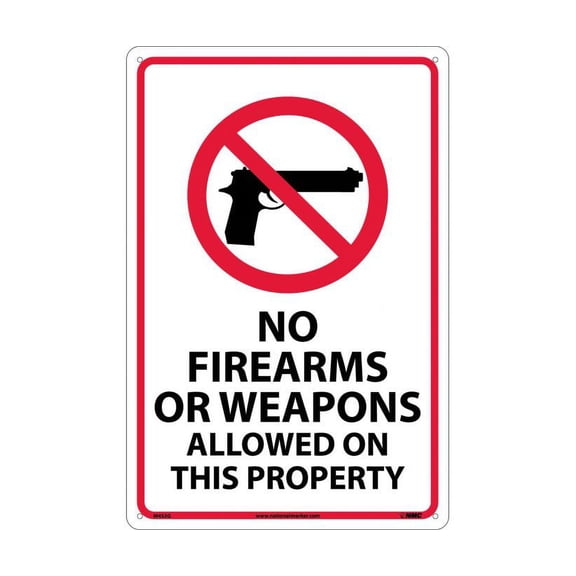 NMC Signs M452G, No Firearms Or Weapons Allowed On This Property Sign, 18 X 12, Aluminum .040