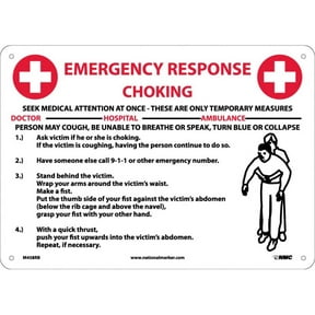 NMC Signs M458Rb, Emergency Response Choking Instructions Sign, 10 X 14, Rigid Plastic .050