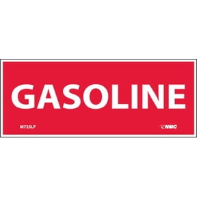 NMC M725LP Flammable/Combustible Sign, "GASOLINE", 5" Width x 2" Height, Pressure Sensitive Vinyl, White On Red