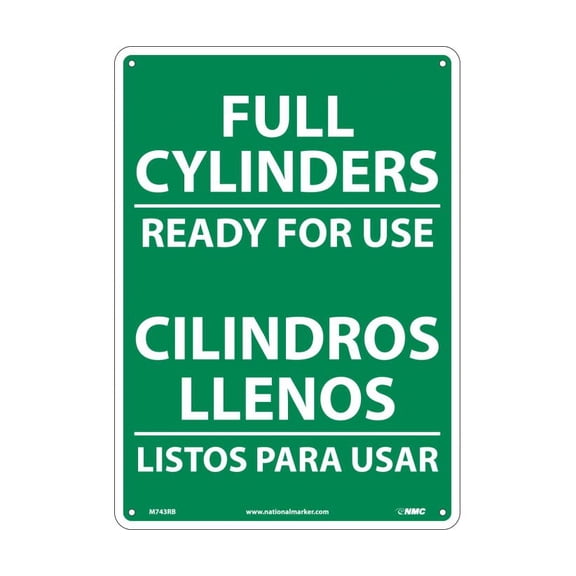 NMC Signs M743Rb, Full Cylinders Ready For Use Sign - Bilingual, 14 X 10, Rigid Plastic .050