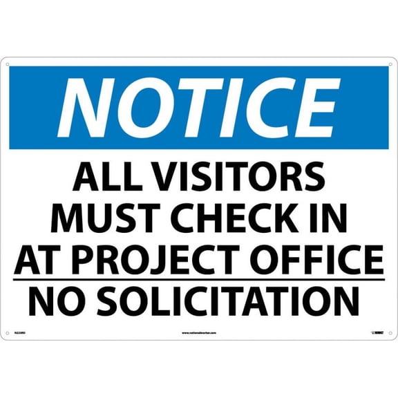 NMC Signs N223Rd, Large Format Notice All Visitors Must Check In At Project Office Sign, 20 X 28, Rigid Plastic .050