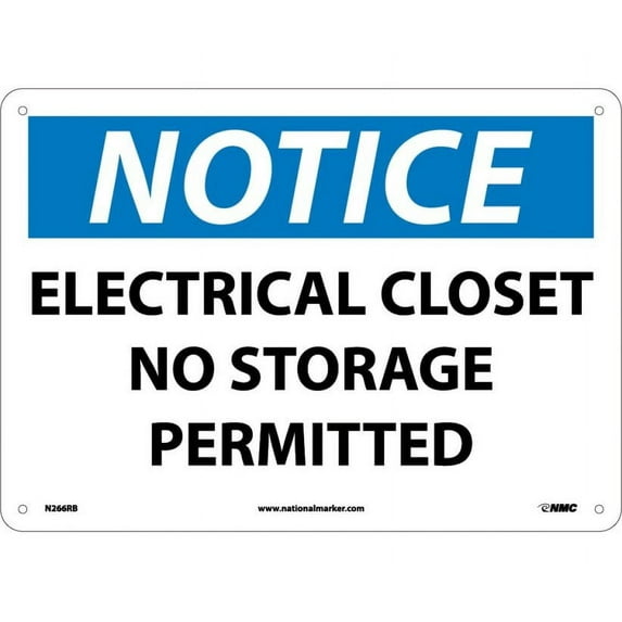 NMC Signs N266Rb, Notice Electrical Closet No Storage Permitted Sign, 10 X 14, Rigid Plastic .050