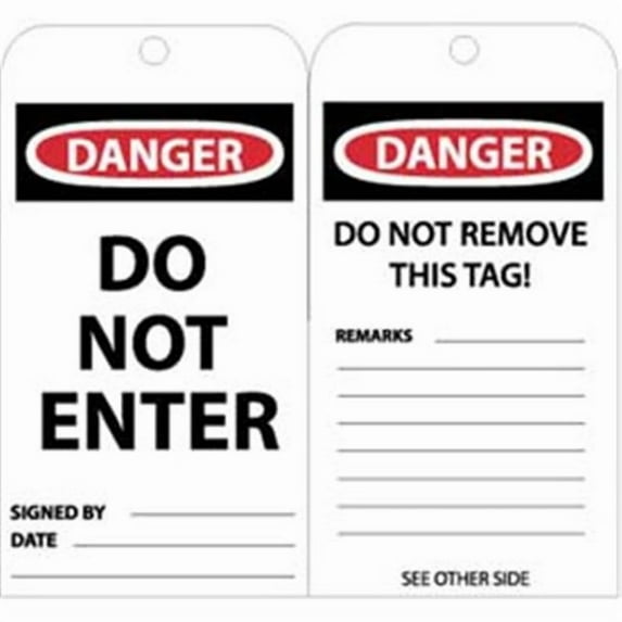 National Marker RPT161 Do Not Enter Tags, 6 x 3 in. - White, Red & Black, Pack of 25