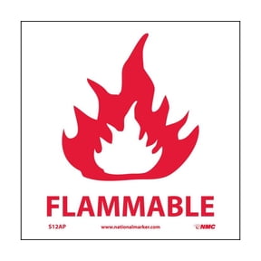 NMC Signs S12Ap, Flammable Label, 4 X 4, Pressure Sensitive Vinyl .0045