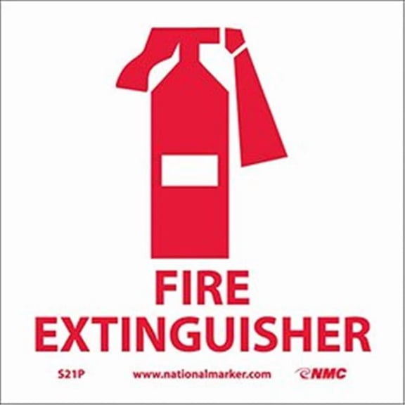 National Marker S21P Fire Extinguisher Graphic Facility Signs - Vinyl - 7 x 7 in., White & Red