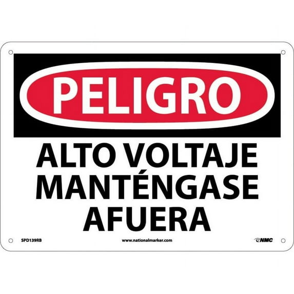 NMC Signs Spd139Rb, Danger High Voltage Sign - Spanish, 10 X 14, Rigid Plastic .050
