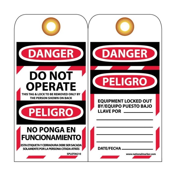 NMC Signs Splotag10, Danger Do Not Operate This Bilingual Tag, 6 X 3, Unrippable Vinyl .015
