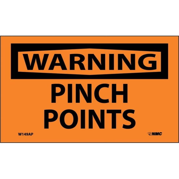 NMC Signs W149Ap, Warning Pinch Points Label, 3 X 5, Pressure Sensitive Vinyl .0045