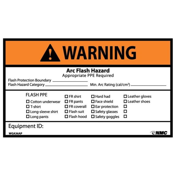 NMC Signs Wga36Ap, Warning Arc Flash Hazard Label, 3 X 5, Pressure Sensitive Vinyl .0045