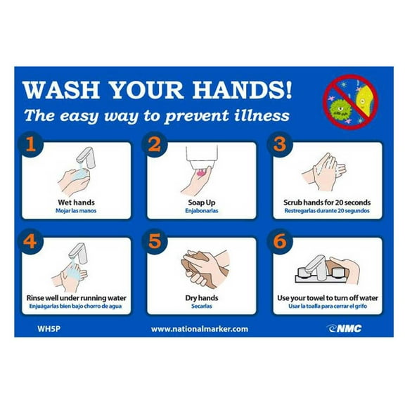 Wash Your Hands Sticker 7"" X 14"" Vinyl Adhesive