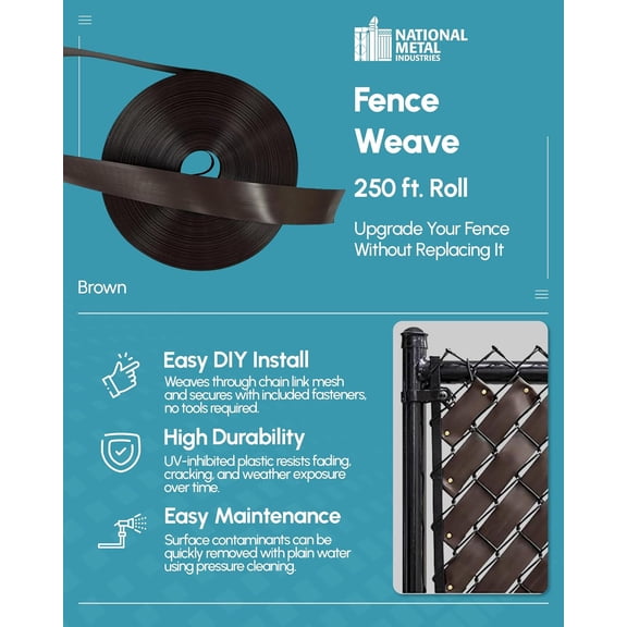 NMI Fence Privacy Slats for Chain Link Fence - Polyethylene, Easy Installation, Made in USA, Ideal for Backyard, Garden, Privacy Fencing & Pool Enclosures (250 Ft Roll, Brown)