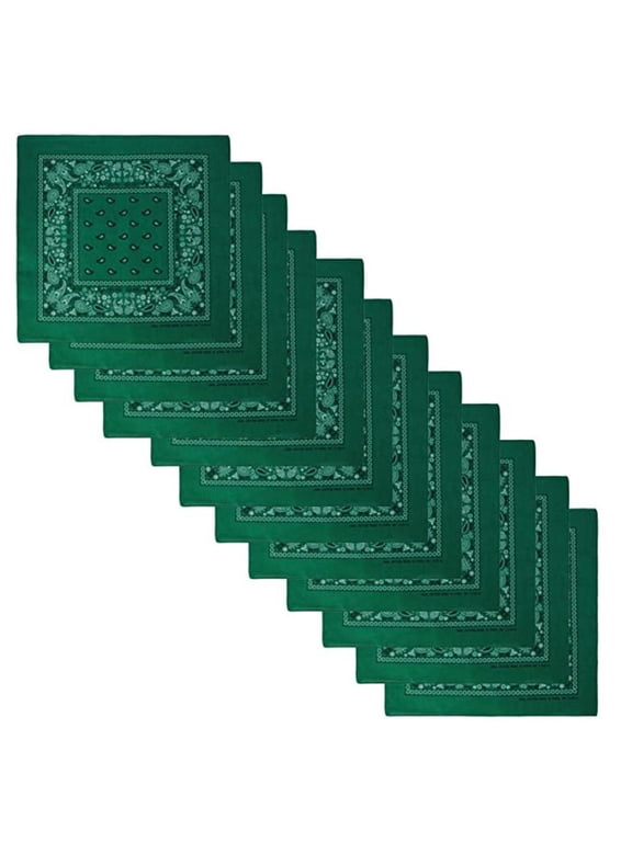 12 Pack Paisley Bandanas for Men Women 22x22 Inch Square Headwear Hair Wrap Neck Scarf Army Green One Size