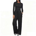 thumbnail image 1 of NMMUED 2 Piece Long Sleeve Lounge Set Womens Wide Leg Pants Crop Top Sweatsuit Sets with Pockets Travel Outfits for Women Matching Sets Women Clothing Black L, 1 of 6