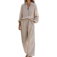thumbnail image 1 of NMMUED 2 Piece Outfits for Women Lounge Sets Long Sleeve Button Down Shirts and Wide Leg Pants Sets Travel Outfits for Women Khaki M, 1 of 7