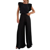 NMMUED 2 Piece Sets for Women Summer Pants Sets Women 2 Piece Outfits Matching Sets Women Clothing Two Piece Sets for Women Going Out Tank Top and Pleated Wide Leg Trouser Sets, Black L