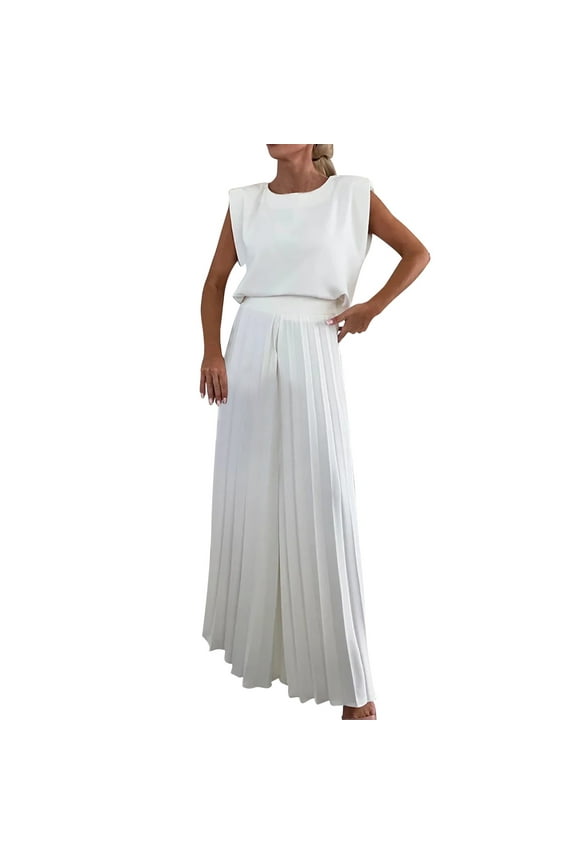 2 Piece Sets for Women Summer Pants Sets Women 2 Piece Outfits Matching Sets Women Clothing Two Piece Sets for Women Going Out Tank Top and Pleated Wide Leg Trouser Sets, White XXXXL