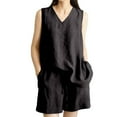 thumbnail image 1 of NMMUED 2 Piece Sets for Women Summer Short Sets for Women Linen Two Piece Set Women Tank Top and Shorts Set Women Gauze Sets for Women 2 Piece, Black L, 1 of 9