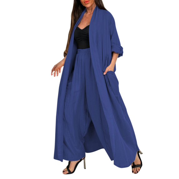 NMMUED 2 Piece Sets for Women Cardigan Sets Long Cardigan Wide-leg Trousers Matching Sets Women Clothing Pants Sets Women 2 Piece Outfits, Blue M