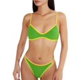 thumbnail image 1 of NMMUED 2 Piece Swimsuits for Women Contrast Binding Bikini Set String Bikini Bathing Suit High Cut Bottom Swimwear Tropical Resort Summer Vacation Wear Green XS, 1 of 5