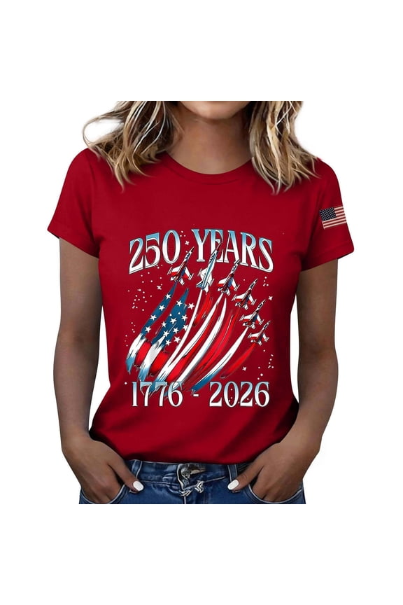 250 Years of Freedom Since 1776 4th of July Shirts Women Patriotic Usa Flag Graphic T-shirt Independence Day Summer Casual Womens Apparel Red M