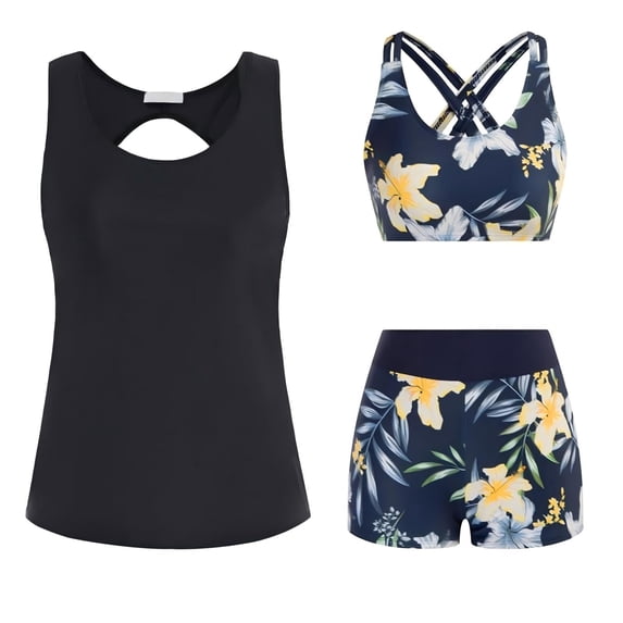 NMMUED 3 Piece Swimsuits for Women Tankini Sets Modest Bathing Suits with Shorts Swimwear 2026 Navy XL